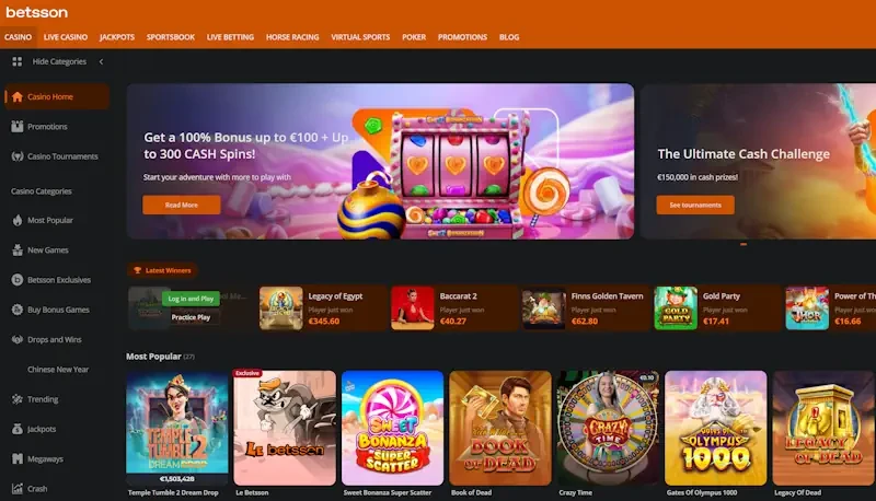 Betsson, variedad de slots y promos estables para nuevos depósitos
